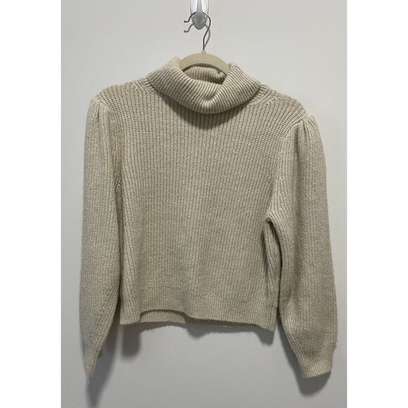 J. Crew Women's Cropped Puff-Sleeve Turtleneck Sweater Size L Alpaca Blend Soft - Picture 2 of 9